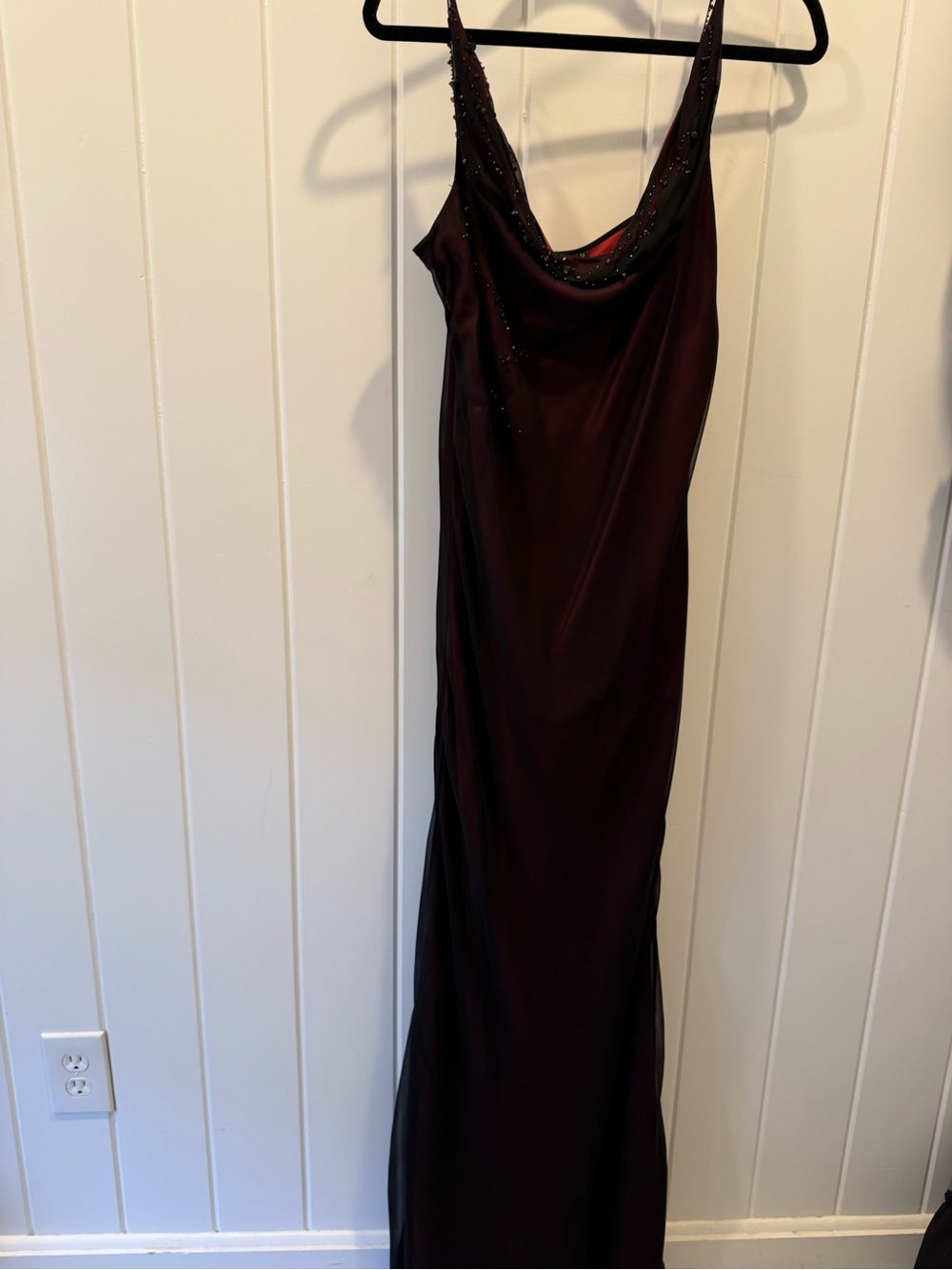 Tahari Beaded Cowl Neck Maxi Dress in Wine